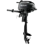 A black outboard motor with handle and propeller attached.