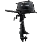 A sleek black outboard motor with handle and propeller.