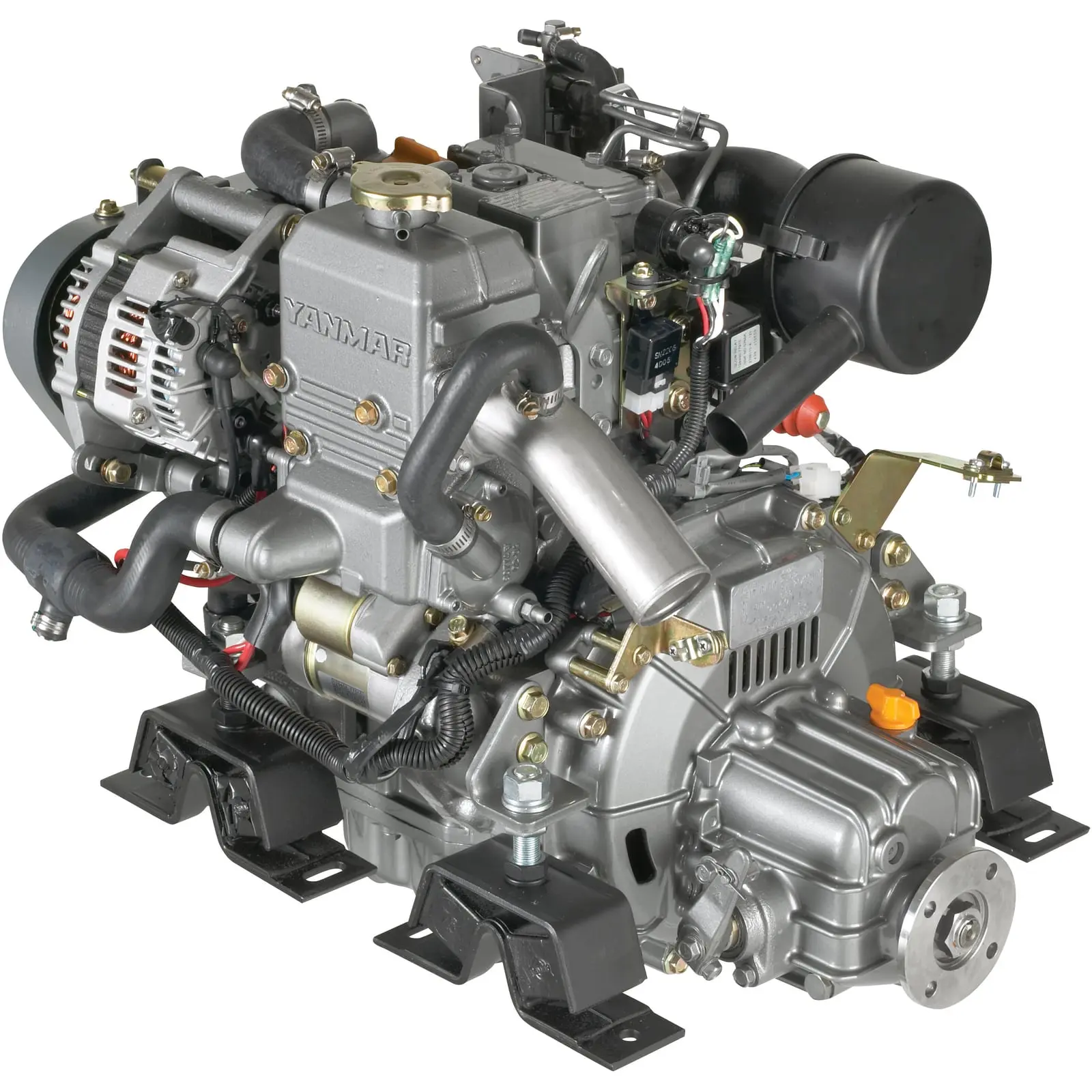 A Yanmar diesel engine with various components and wiring.