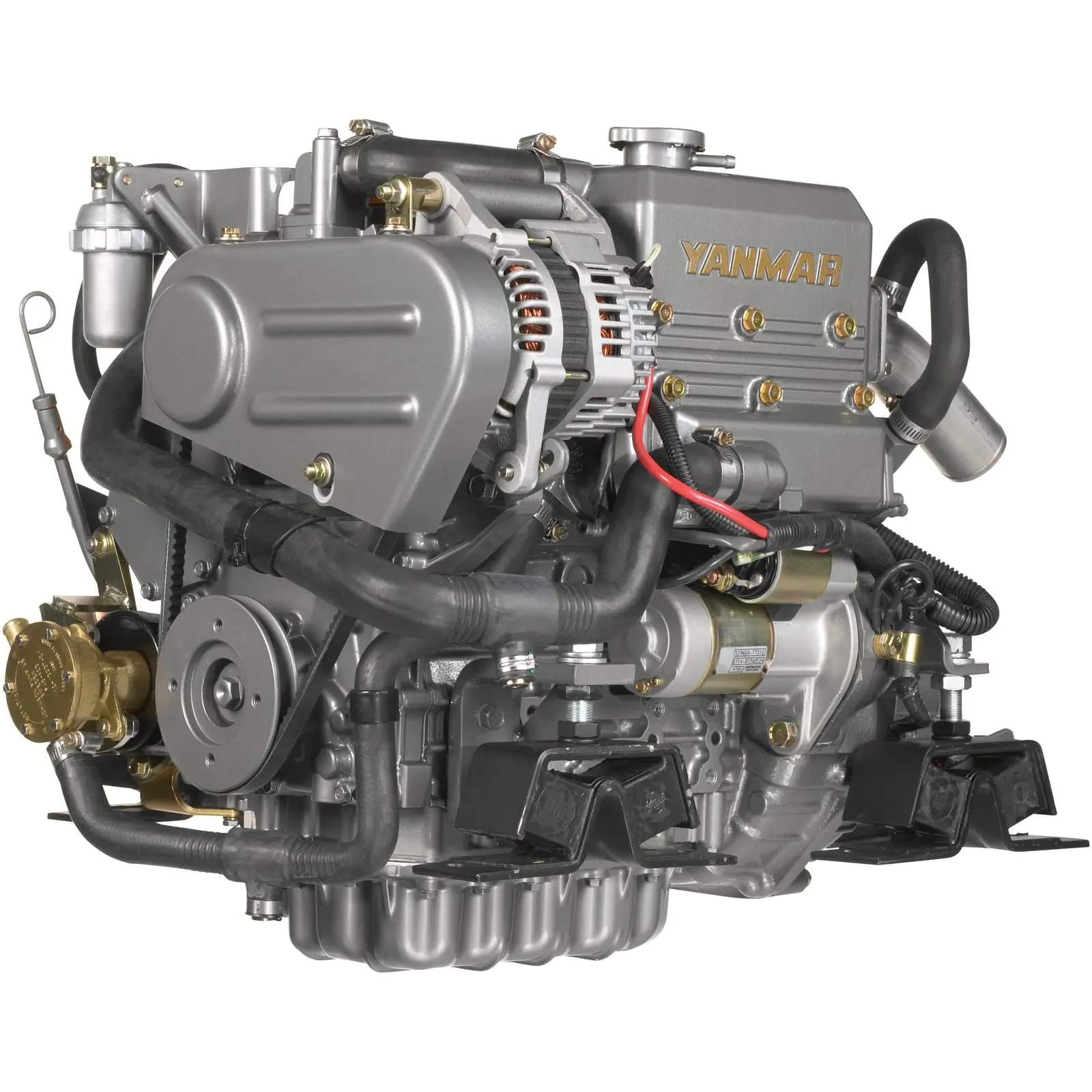 A Yanmar diesel engine with various mechanical components and wiring.