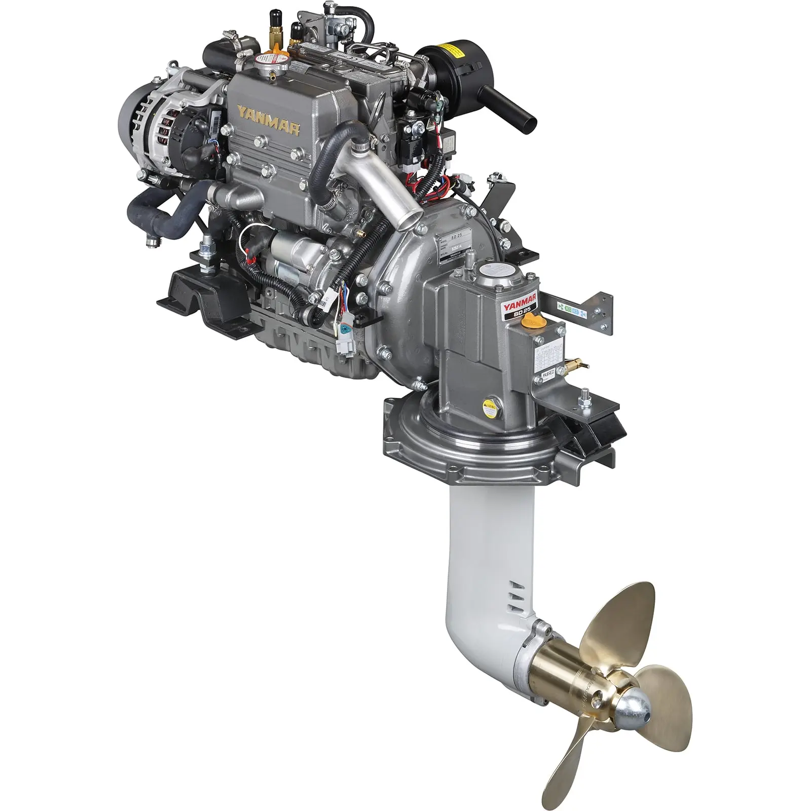 A Yanmar outboard motor with propeller attached.