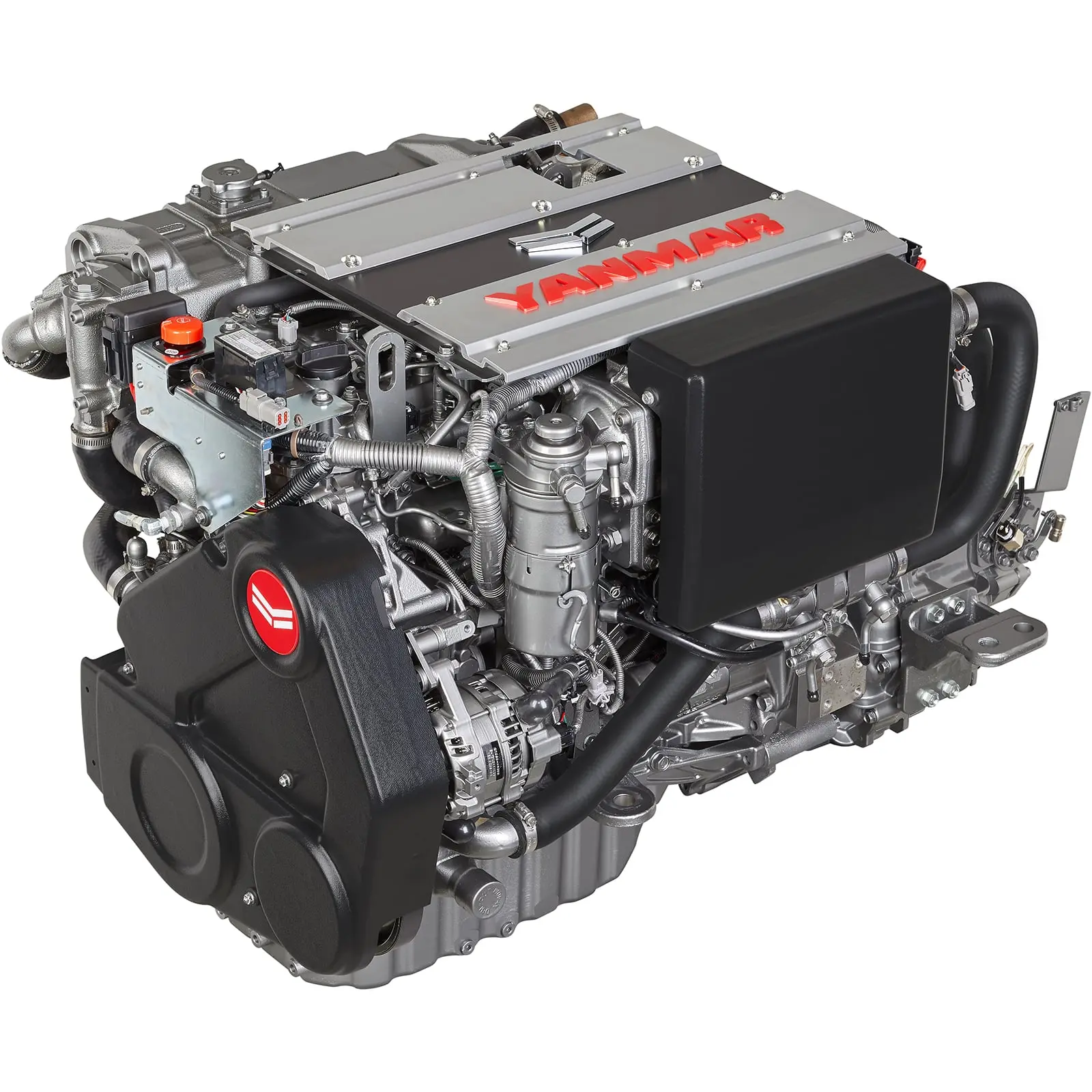 A Yanmar diesel engine with various mechanical components and red branding.