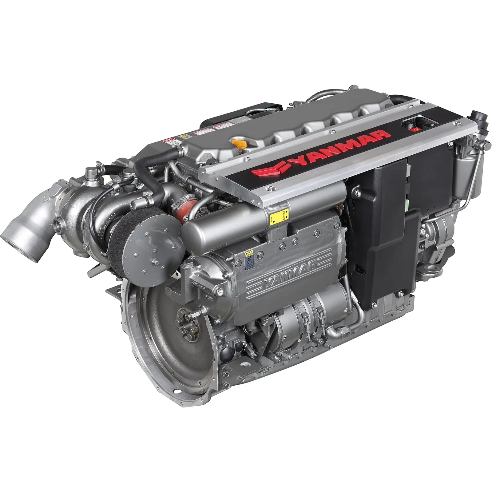 A Yanmar diesel engine with various components and branding details.