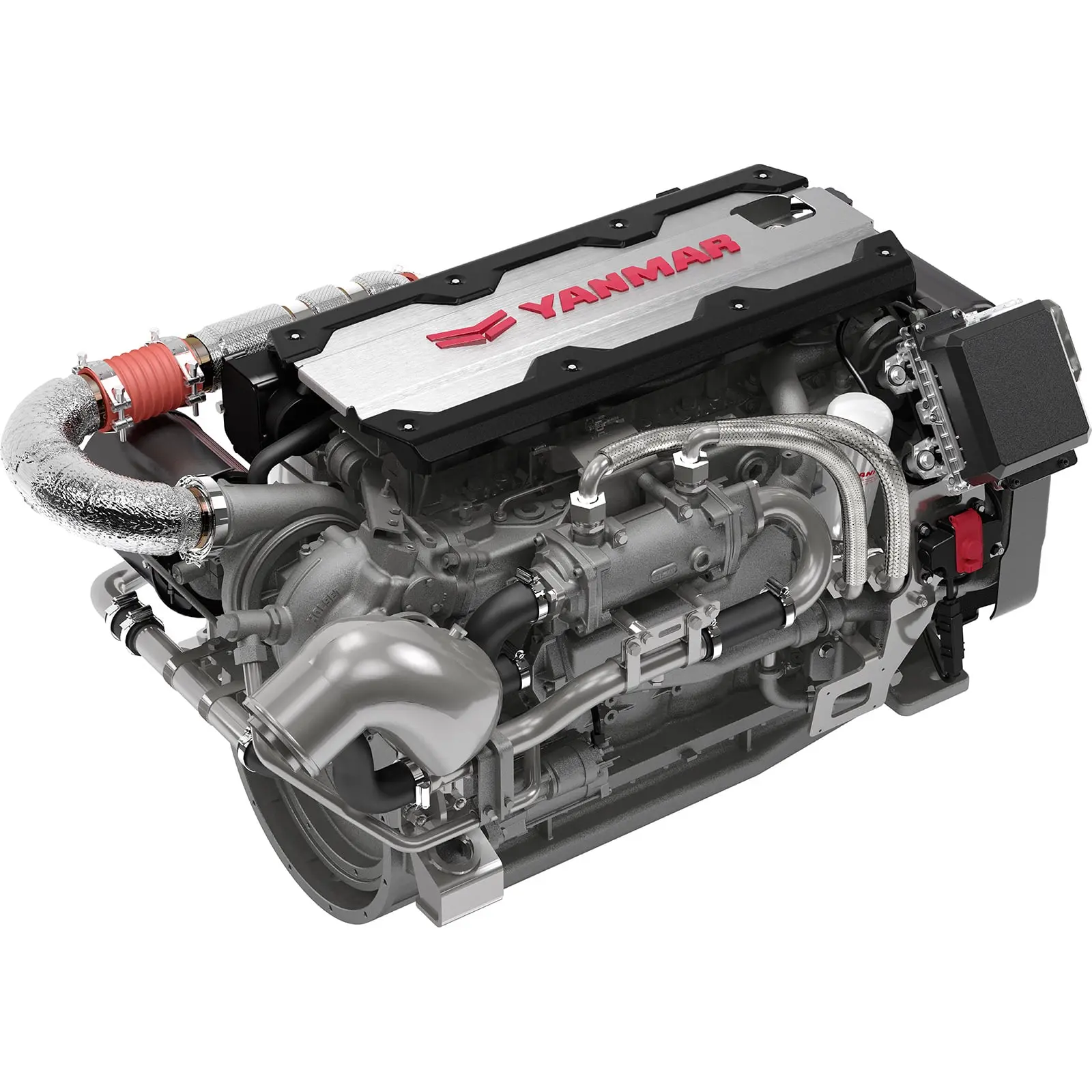 web6lf481_a A Yanmar diesel engine with exposed components and red branding on top.