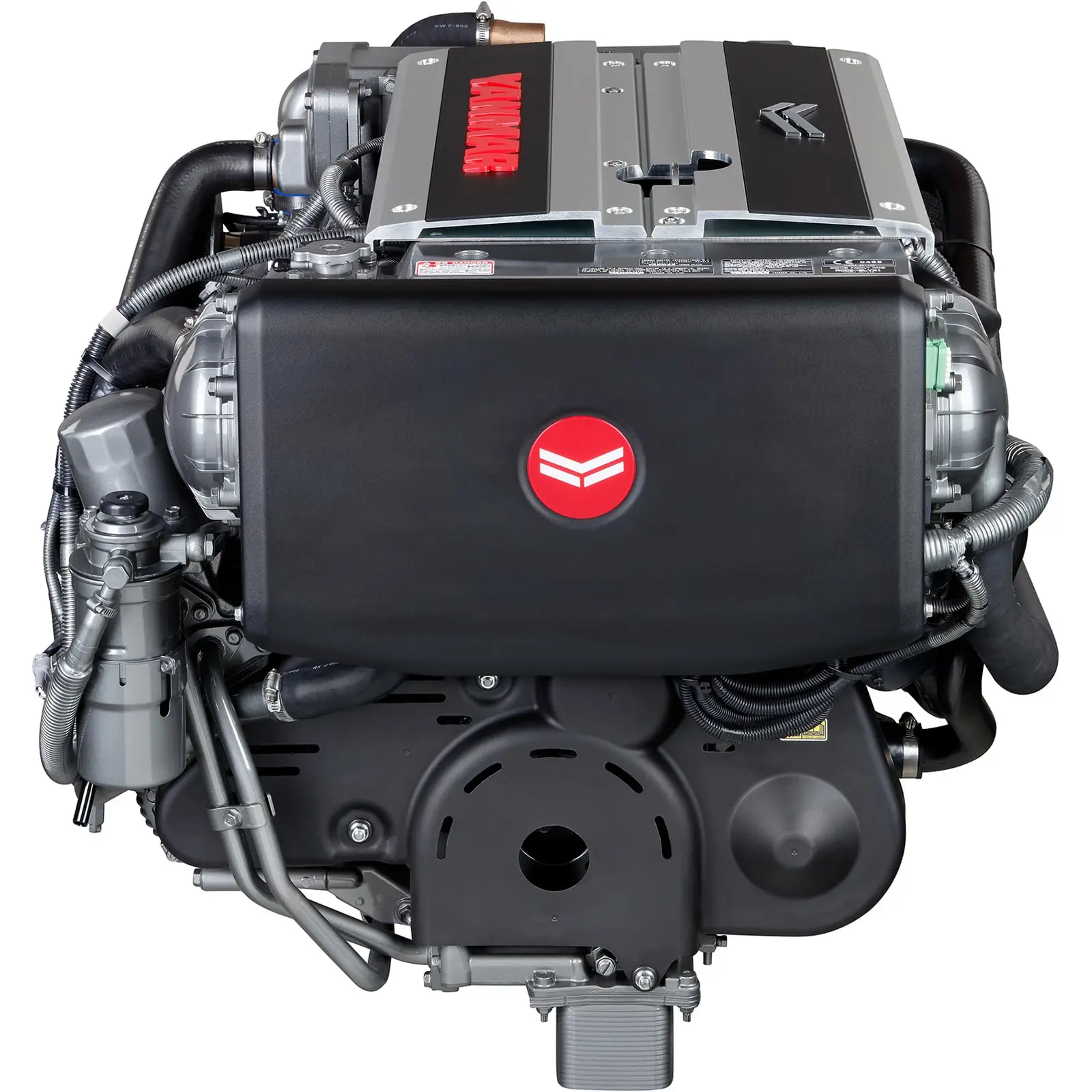 A close-up view of an engine with various components and hoses.