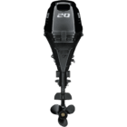 A black outboard motor with propeller at bottom and number 20 on top.