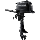 A sleek black outboard motor with handle and propeller.