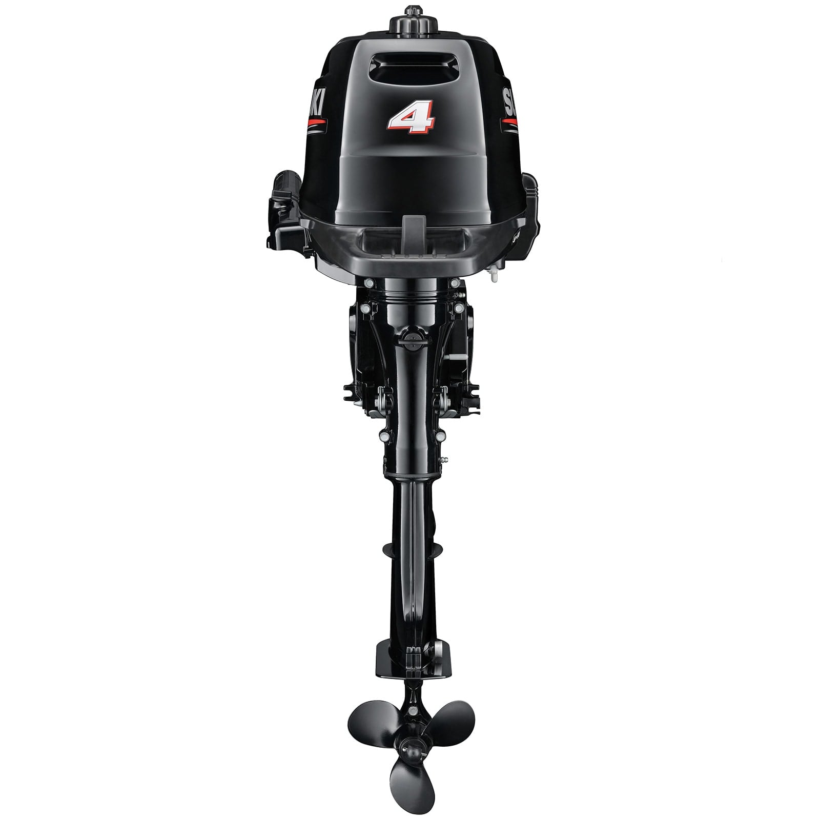 A black outboard motor with propeller at bottom and number "4" on top.