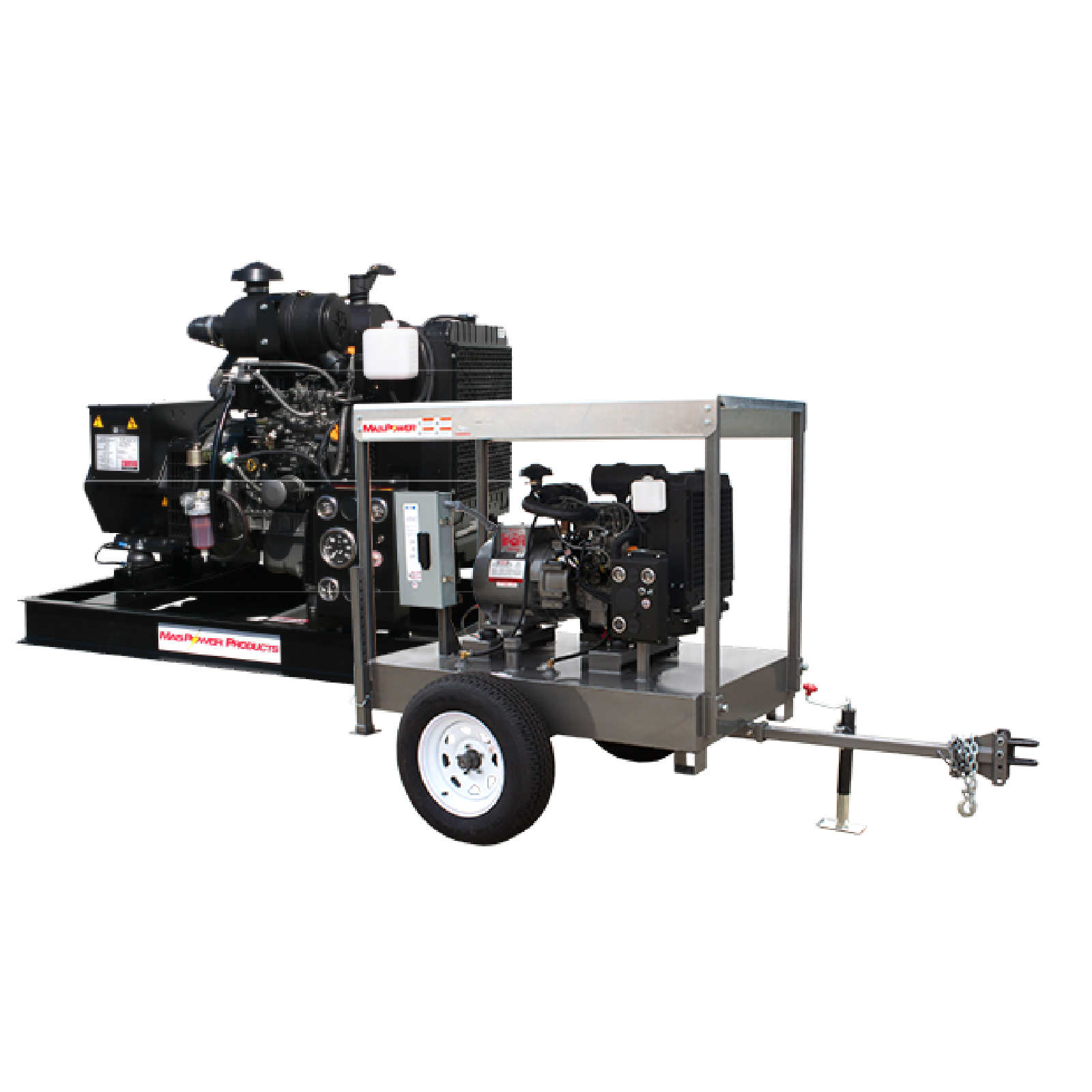 MasPower-Irrigation-Generators_a Portable diesel-powered water pump system on wheels with control panel and engine.